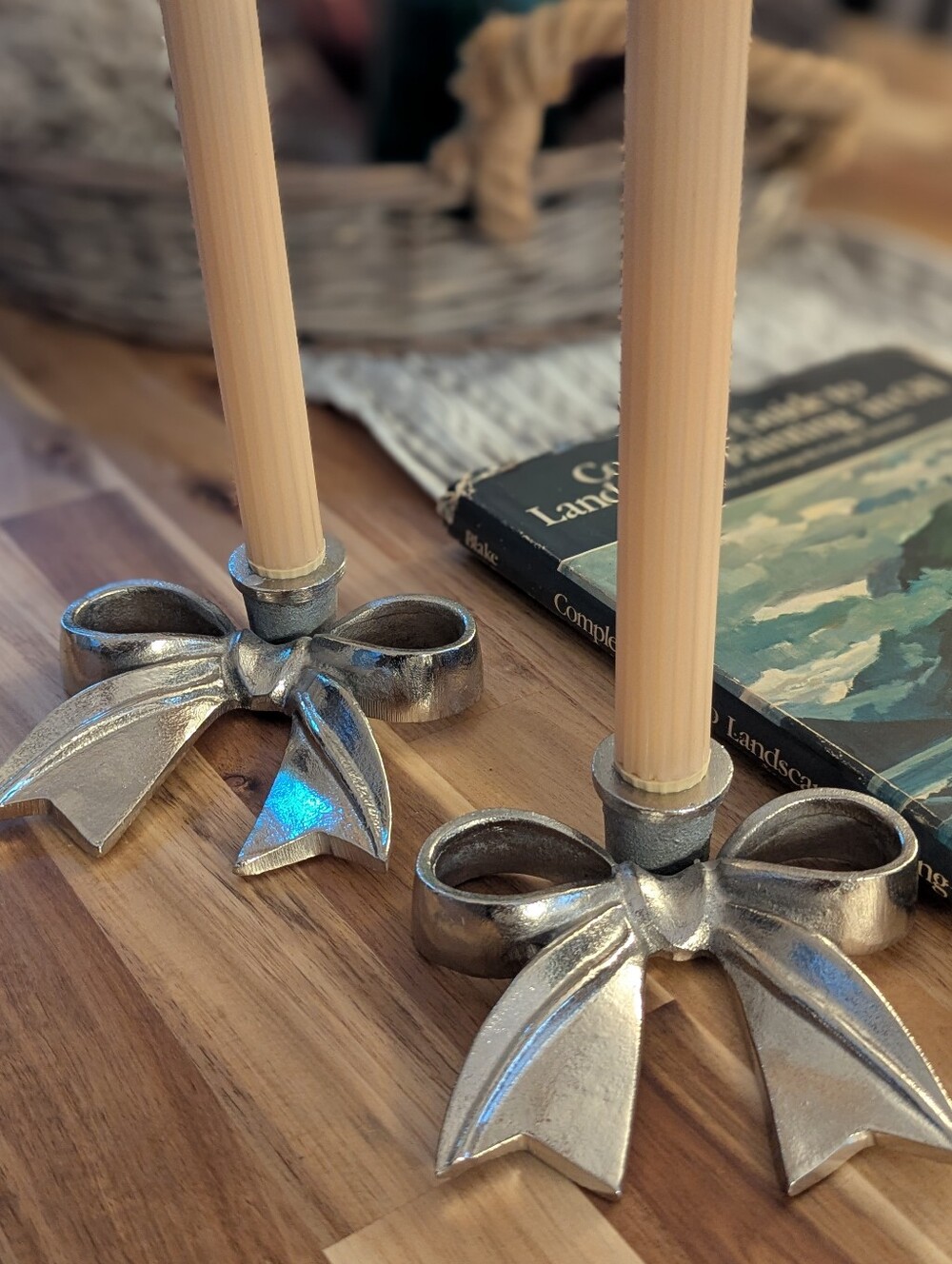 Silver Bow Candlestick Holders Coquette Cottagecore Pair Set of 2